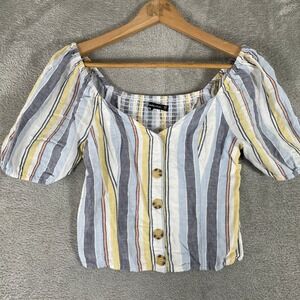 Abercrombie & Fitch Striped Peasant Smocked Puff Sleeve Top Womens XS Boho